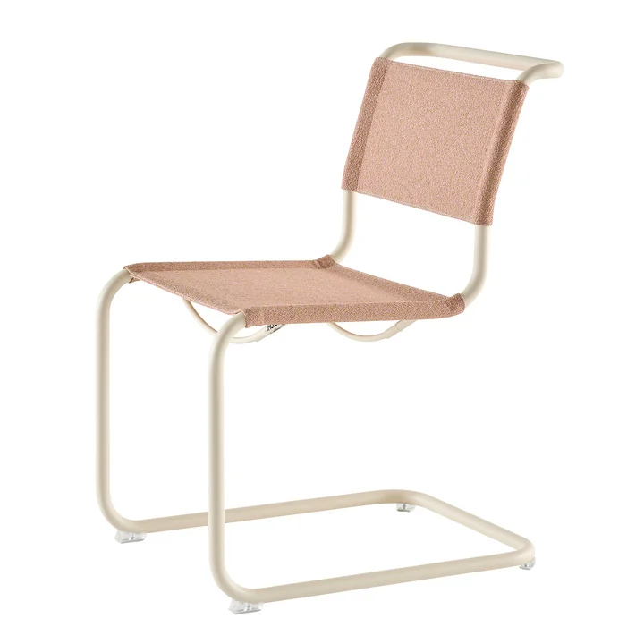 Thonet - S 33 V chaise, blanc perle / lotus (tissu Rohi Cento)