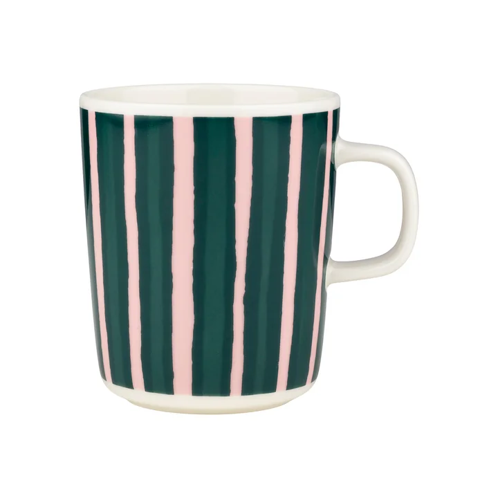Marimekko - Oiva Piccolo Tasse avec anse, 250 ml, white / pink / dark green