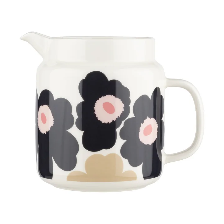 Marimekko - Oiva Unikko pot, 1,25 l, blanc cassé / charbon de bois / sable / rose