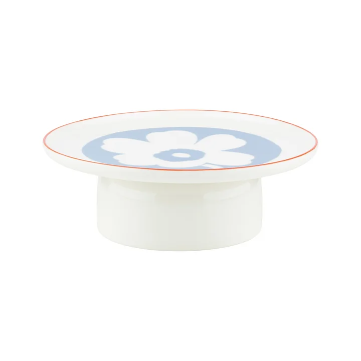 Marimekko - Oiva Unikko Plateau de service avec pied, Ø 24 cm, blanc / bleu clair / orange
