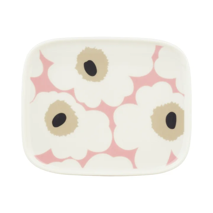 Marimekko - Plateau de service « Oiva Unikko », 15 x 12 cm, blanc / rose / sable / anthracite