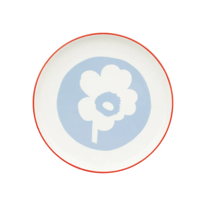 Marimekko - Oiva Unikko Assiette Ø 20 cm, blanc / bleu clair / orange