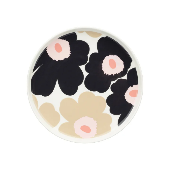 Marimekko - Oiva Unikko Assiette Ø 20 cm, white / charcoal / sand / pink