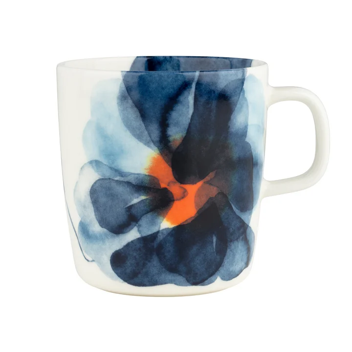 Marimekko - Oiva Valssi Gobelet avec anse 400 ml, blanc / bleu / orange