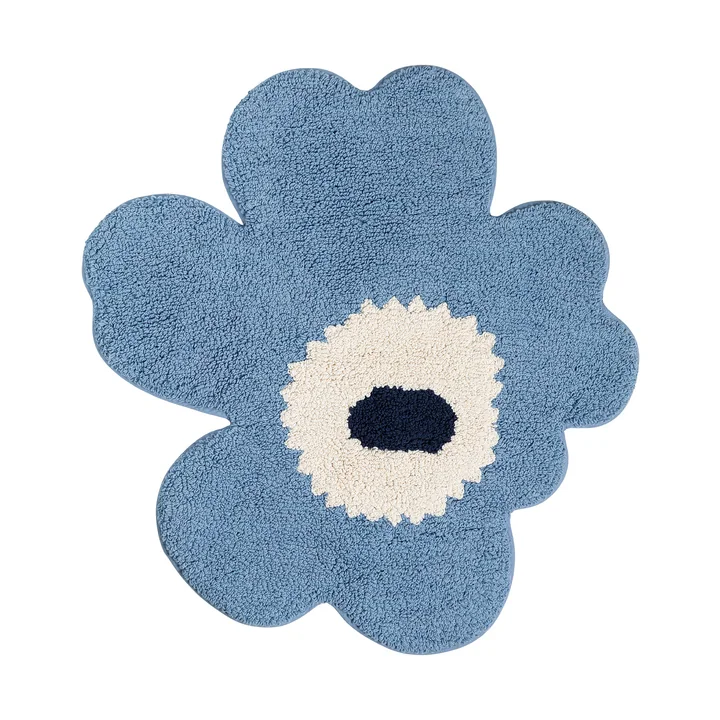 Marimekko - Unikko Tapis de bain, 73 x 74 cm, bleu clair / blanc cassé / bleu marine
