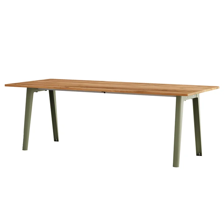 TipToe - NEW MODERN Table de salle à manger 95 x 220 cm, vieux bois recyclé / vert kaki
