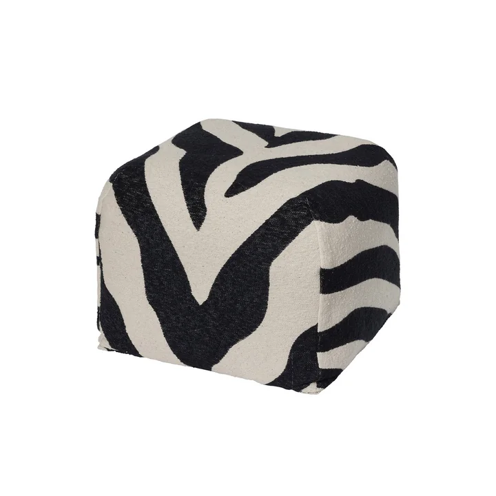 Broste Copenhagen - Zebra Pouf, noir / beige clair