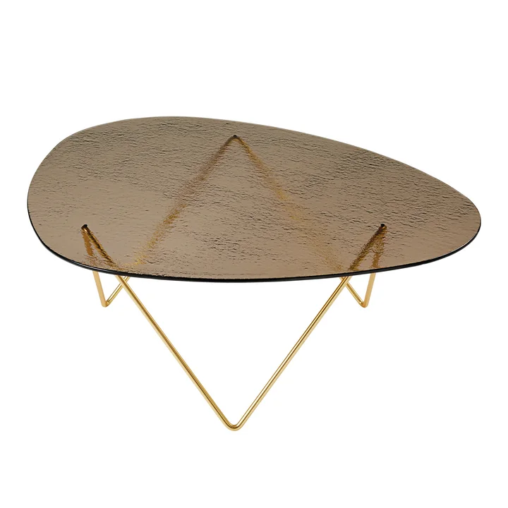 Gubi - Pedrera table basse, laiton semi mat / verre structuré bronze