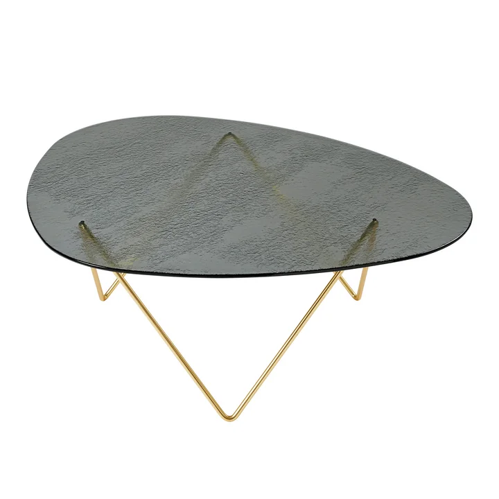 Gubi - Pedrera table basse, laiton semi mat / verre structuré smoke