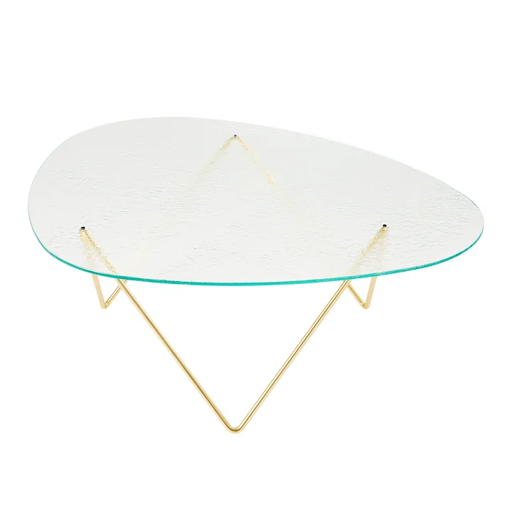 Gubi - Pedrera table basse, laiton semi mat / verre structuré transparent