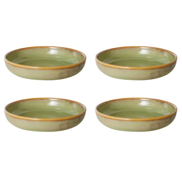 HKliving - Chef Ceramics Assiette creuse, Ø 21,5 cm, moss green (lot de 4)