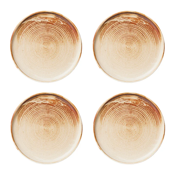 HKliving - Chef Ceramics Assiette, Ø 20 cm, rustic cream / brown (set de 4)