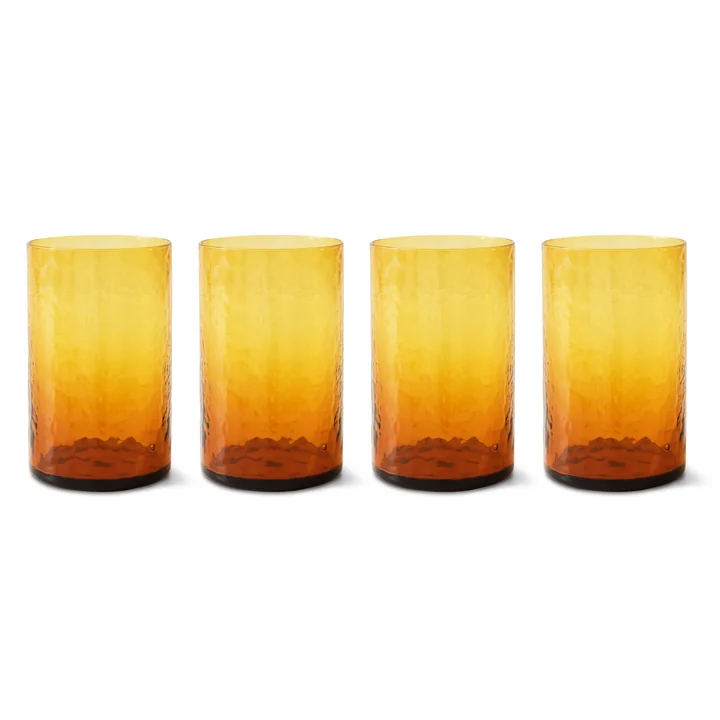 HKliving - Tube Verre, H 12 cm / 400 ml, ambre (set de 4)