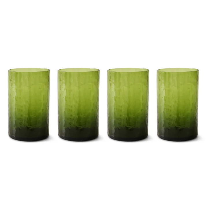 HKliving - Tube Verre, H 12 cm / 400 ml, olive (set de 4)