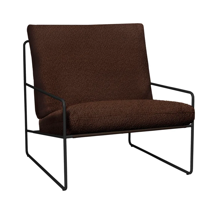 Ferm Living - Fauteuil Desert Outdoor, noir / chestnut (Pure Bouclé)
