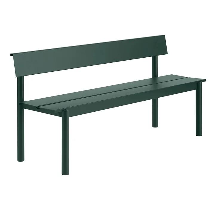 Muuto - Linear Steel Banc avec dossier, 170 cm, vert foncé