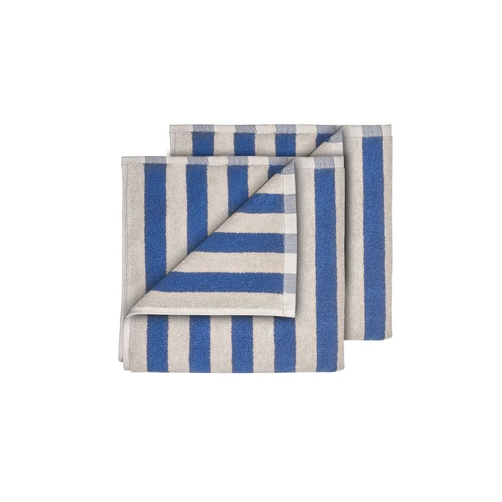 Blomus - Arto Serviette d'invité, 50 x 30 cm, rayures larges, moonbeam / mazarine blue (lot de 2)