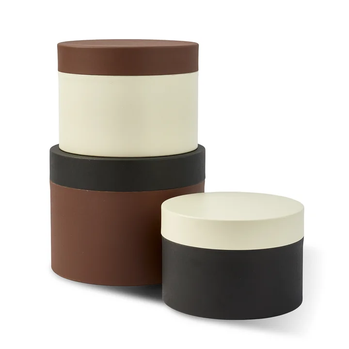 POLSPOTTEN - Round Metal Caps And Jars Boîte à provisions, lot de 3, brun foncé