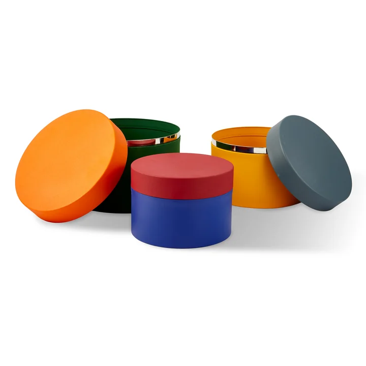 POLSPOTTEN - Round Metal Caps And Jars Boîte à provisions, set de 3, multicolore