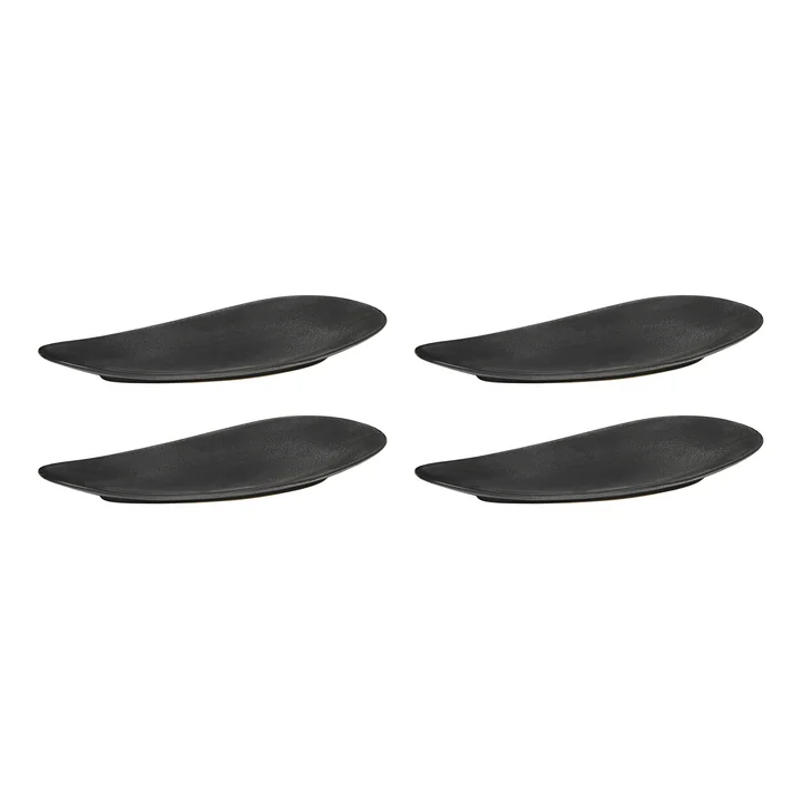 Broste Copenhagen - Assiettes « Limfjord », 16 x 32 cm, gris foncé (lot de 4)