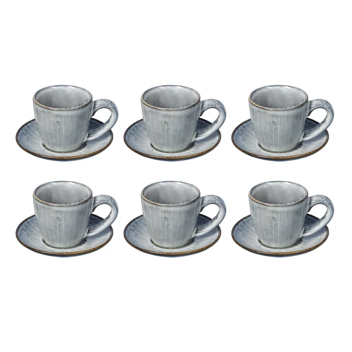 Broste Copenhagen - Tasse à expresso « Nordic Sea » avec soucoupe, 5 cl, bleu clair (lot de 6)