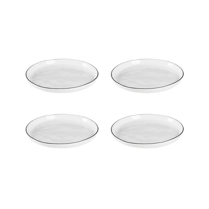 Broste Copenhagen - Assiettes d'accompagnement « Salt », Ø 13,8 cm, blanc / noir (lot de 4)