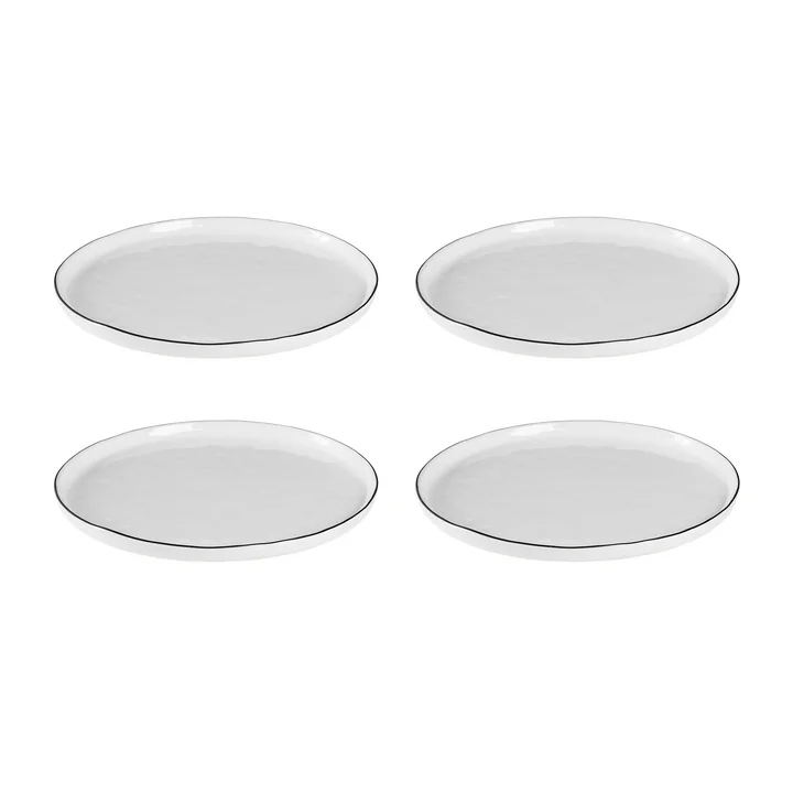 Broste Copenhagen - Assiette à petit-déjeuner « Salt », Ø 22 cm, blanche / noire (lot de 4)