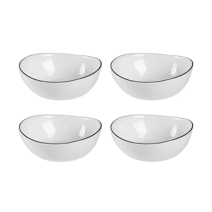 Broste Copenhagen - Bol « Salt », 15,5 x 17 x H 6 cm, blanc / noir (lot de 4)