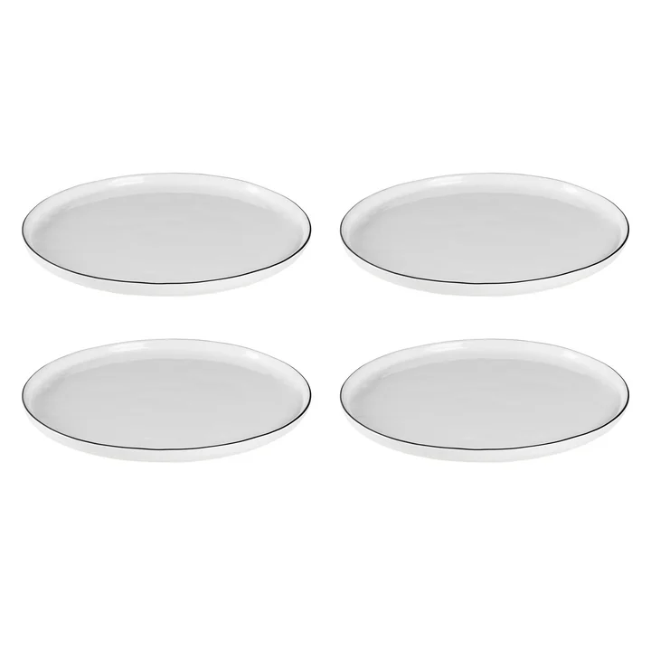 Broste Copenhagen - Assiettes plates « Salt », Ø 28 cm, blanches / noires (lot de 4)