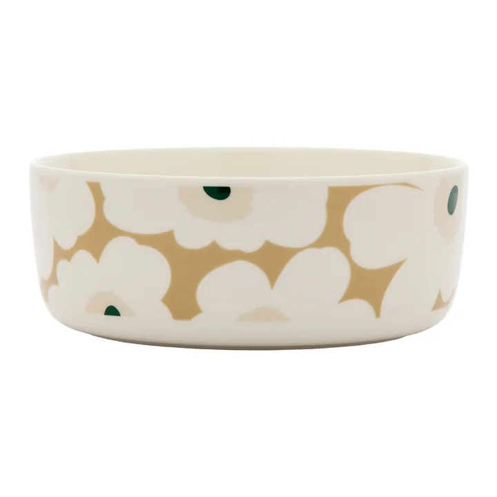 Marimekko - Oiva Unikko Bol 1 500 ml, blanc / beige / sable clair / vert foncé
