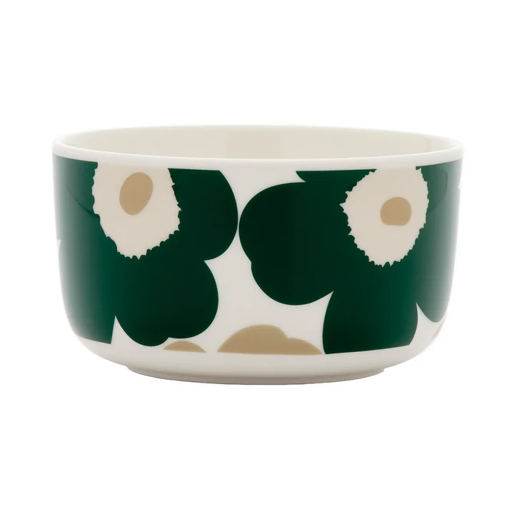 Marimekko - Oiva Unikko Bol de 500 ml, blanc / vert foncé / beige / sable clair