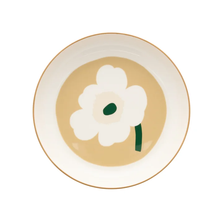 Marimekko - Assiette creuse Oiva Unikko, Ø 20,5 cm, blanc / beige / sable clair / vert foncé