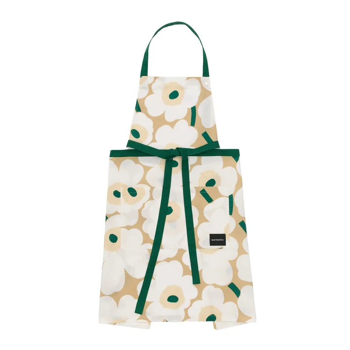 Marimekko - Pieni Unikko Tablier, sable / blanc / foin / émeraude