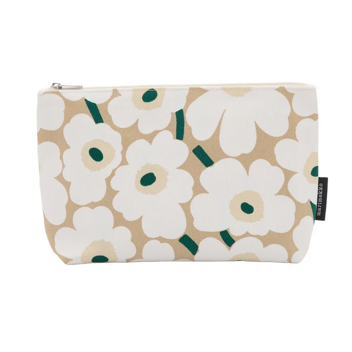 Marimekko - Trousse de maquillage Relle « Mini Unikko », 20 x 31 cm, sable / blanc cassé / foin / émeraude