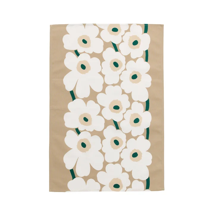 Marimekko - Unikko Torchon, sable / blanc / foin / émeraude