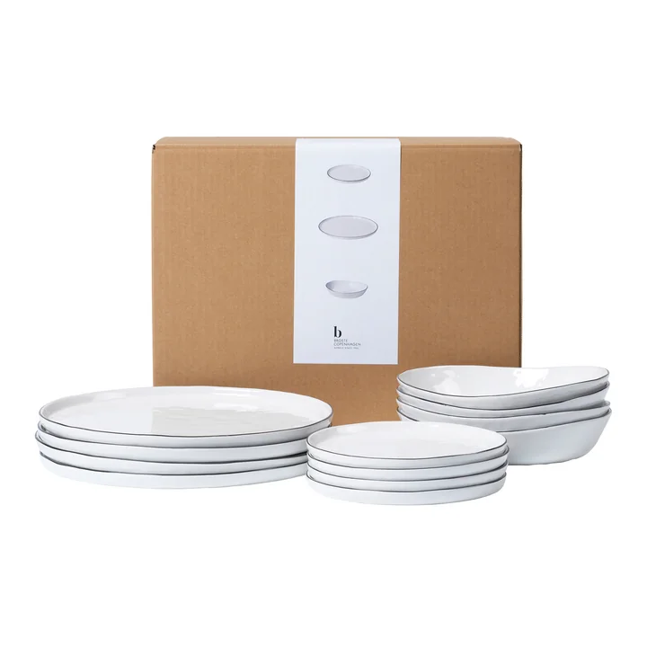 Broste Copenhagen - Ensemble de vaisselle « Salt » pour le déjeuner, blanc / noir