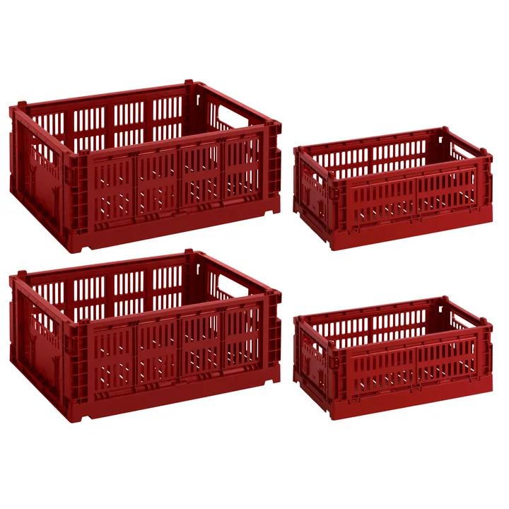 HAY - Panier Colour Crate 2x M + 2x S, bordeaux, recyclé (lot de 4)