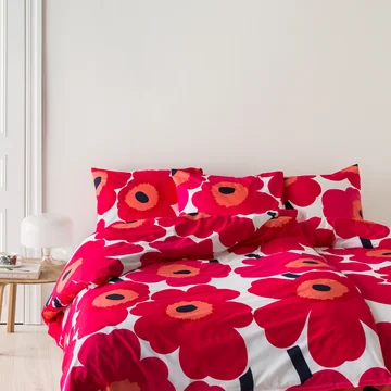 Unikko Housse de couette et d'oreiller de Marimekko avec motif floral rouge et blanc