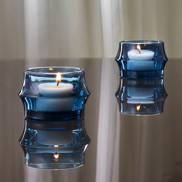 Holmegaard - Arc Porte-bougies à réchaud, Ø 7,2 cm, bleu foncé (set de 2)