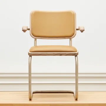 Thonet - S 64 P Nordic Chaise avec accoudoirs, nickelsilver / chêne huilé pigmenté blanc / light caramel (JS. by Jil Sander)