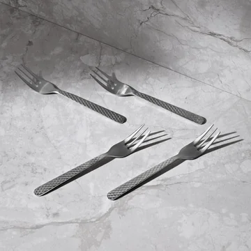 Lyngby Porcelæn - Fourchette à gâteau Rhombe 4 pièces, acier