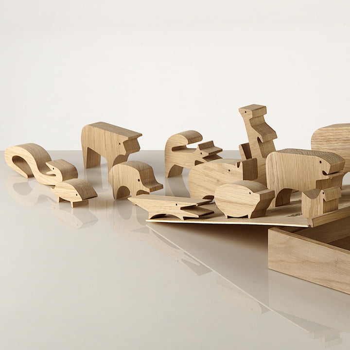 Puzzle en bois « Sedici Animali » d'Enzo Mari pour Danese Milano avec boîte en bois assortie