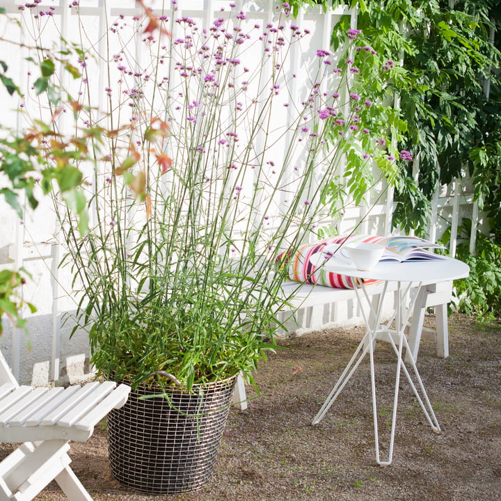 Corbeille en fil pour plantes dans le jardin