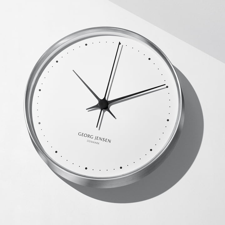 Georg Jensen - Henning Koppel horloge murale Ø 30 cm, acier inoxydable / blanc