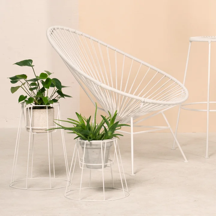 OK Design - Support pour pot de fleurs Cibele, blanc, chaise Acapulco, blanc