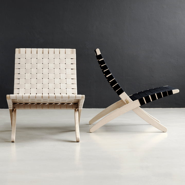 Cuba Chair ceinture tressée en blanc et noir