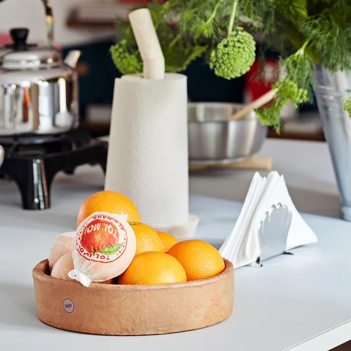 HAY - Coupe en terre cuite, Ø 27 cm, porte-rouleaux Porter, naturel et porte-serviettes italien