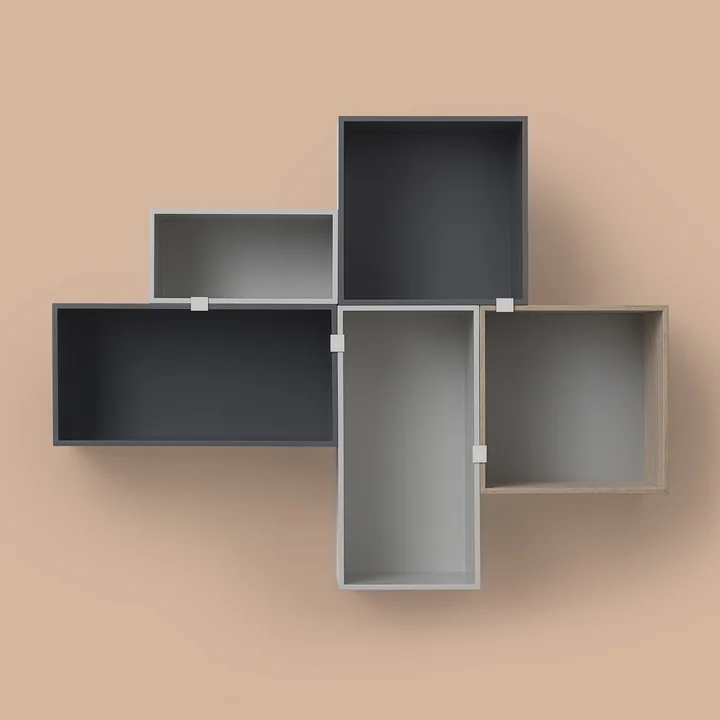 Système d'étagères Mini Stacked 2.0 par Muuto en gris clair et gris foncé