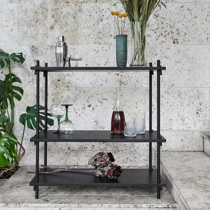 Shelving System de Moebe - Low Single, chêne teinté noir