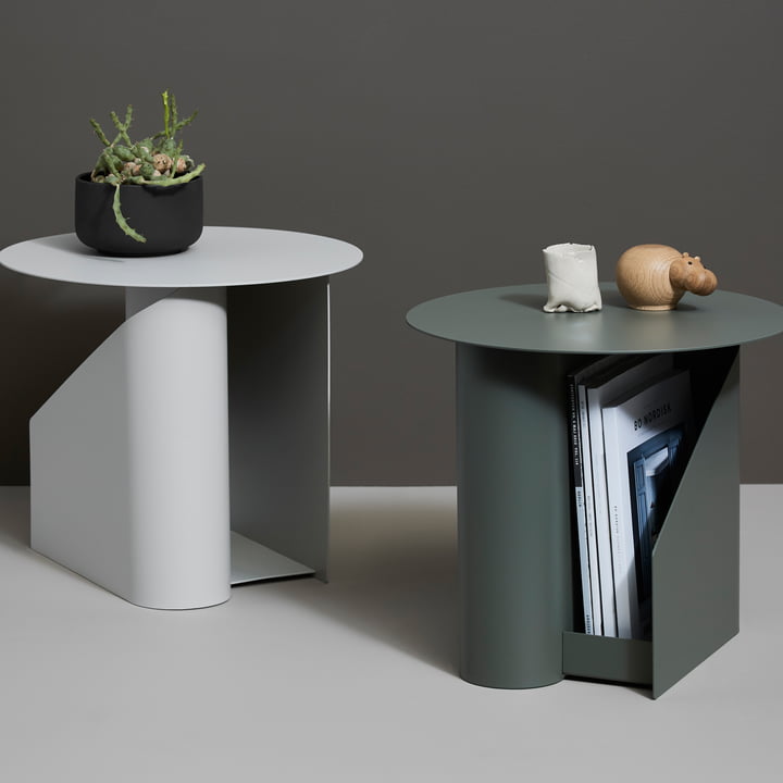 Sentrum Table d'appoint Ø 40 x H 36 cm de Woud en gris chaud et vert poussiéreux